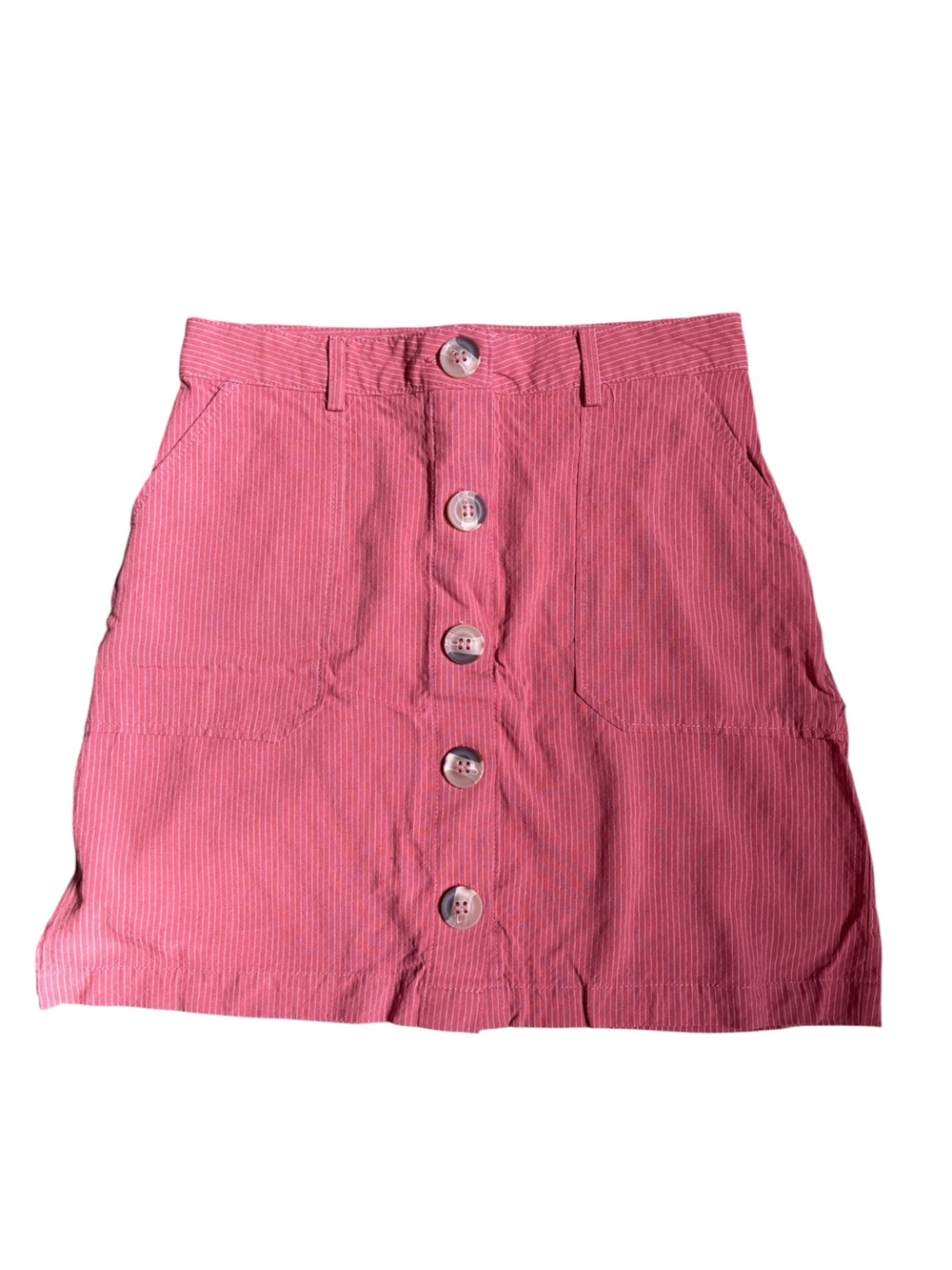 Button-Front Pink Cottagecore Mini Skirt with Patch Pockets